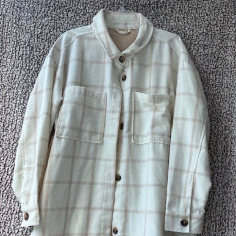 SERRA Tan and Cream Plaid Oversized Shirt